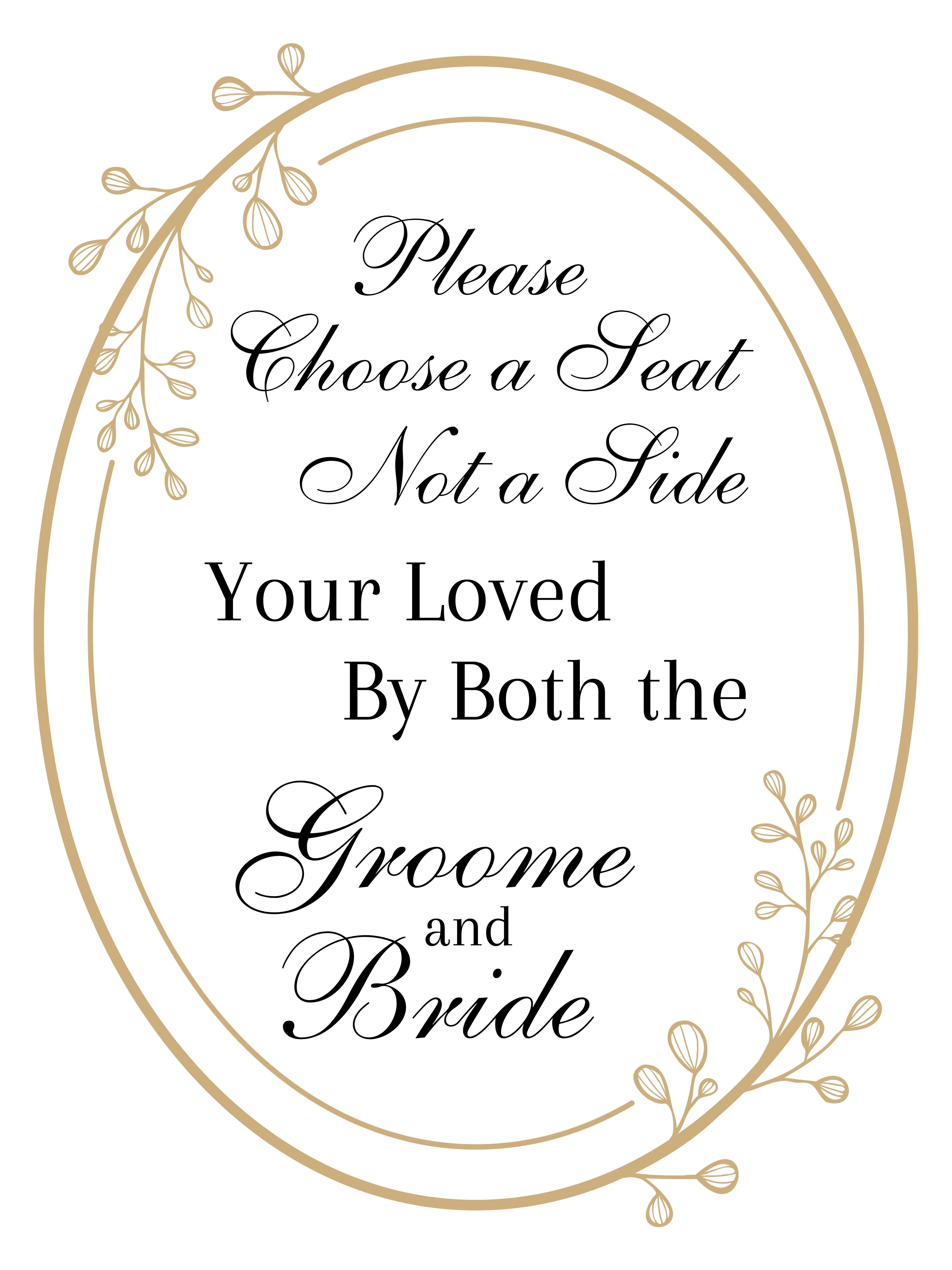 Choose a Seat Not a Side Wedding Printable